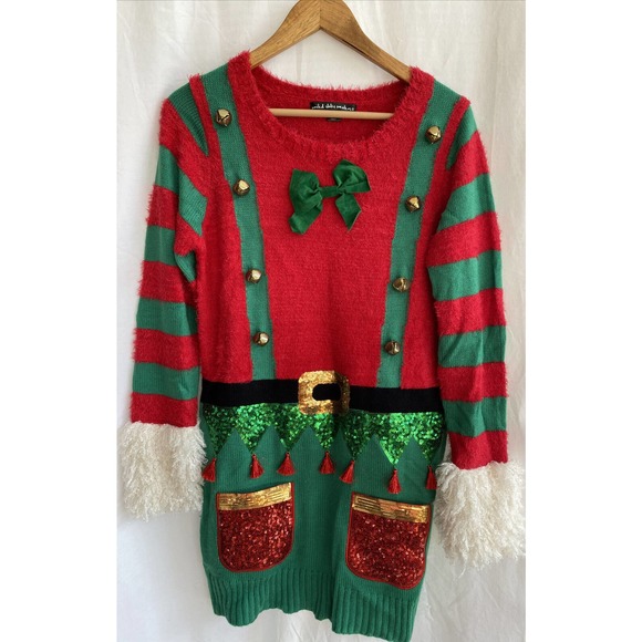 UNITED STATES Sweaters Ugly Christmas Sweater Dress Tunic Fuzzy Elf Size S - Picture 1 of 4